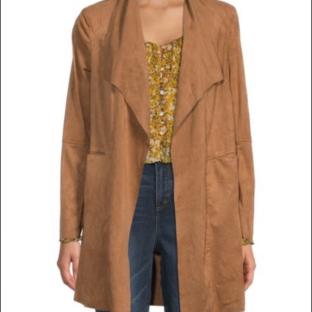 Max Studio beige suede cardigan outerwear Open-Front Long Jacket